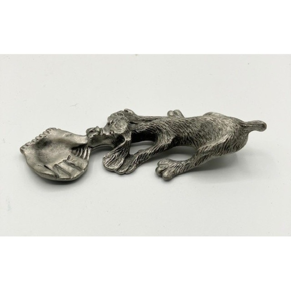 Pewter Puppy Dog Playing with a Ball Glove Vintage 1980 by Philip Kraczkowski